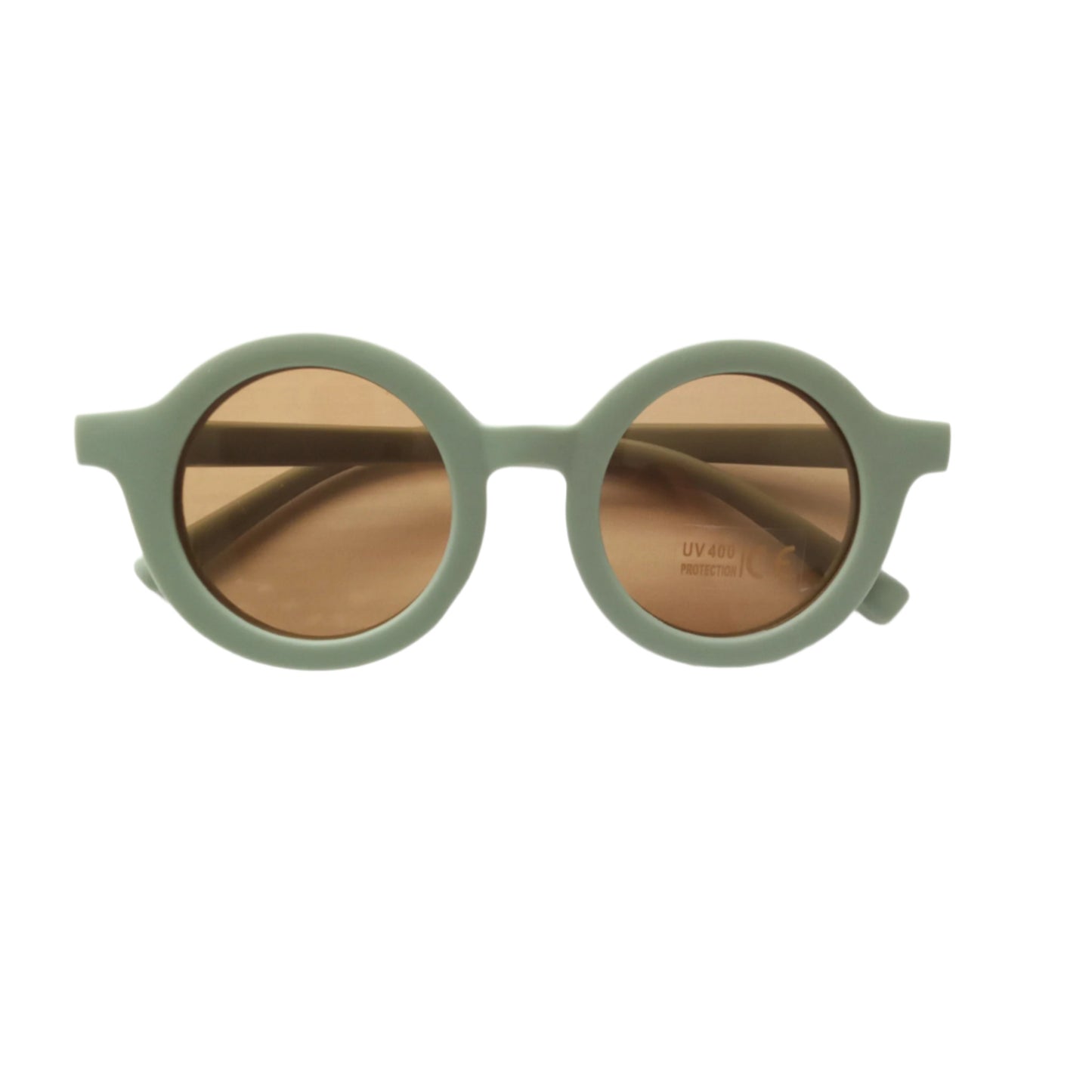 still life of a pair of mint green-framed toddlers sunglasses, on a white background